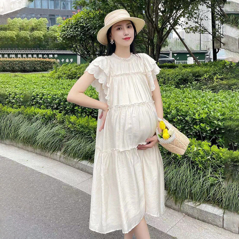 法国G·T孕妇装夏款2026新款气质飞飞袖连衣裙中长款宽松潮