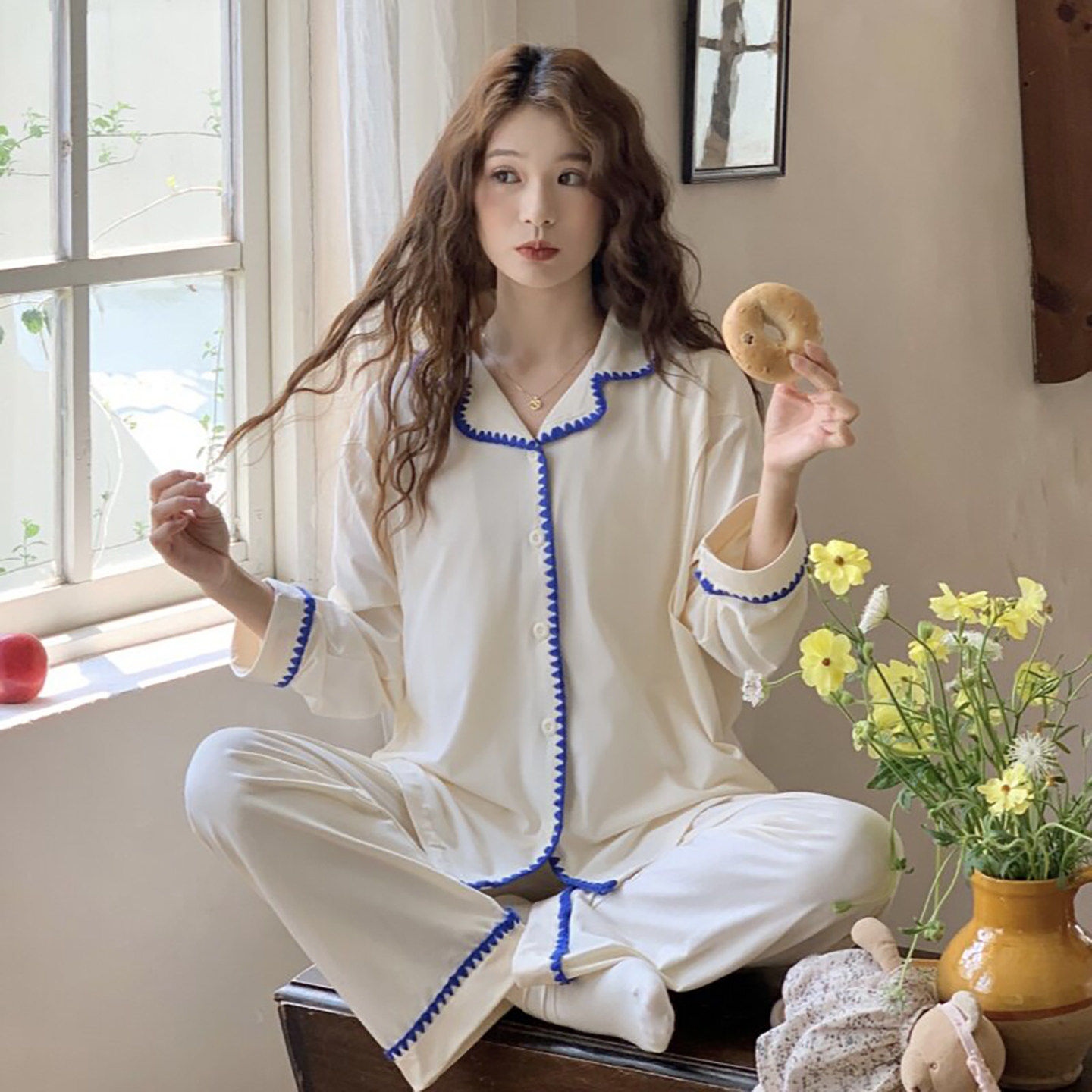 法国Uamtor月子服莫代尔夏季薄款带胸垫产后可哺乳孕妇睡衣家居服