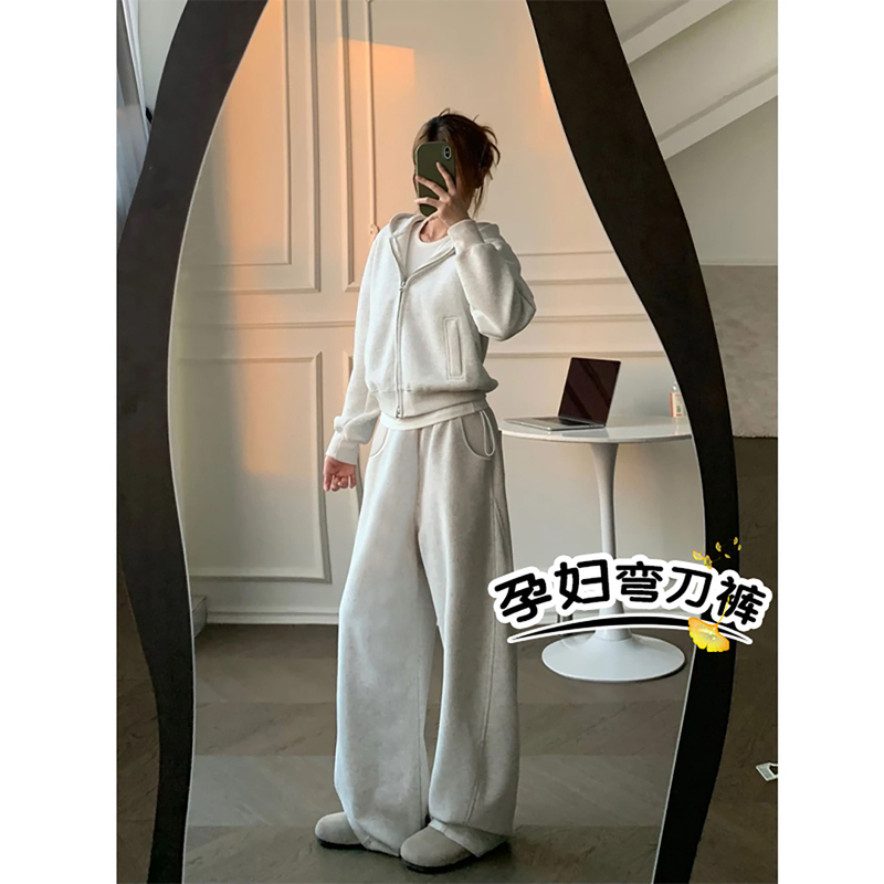 法国Uamtor孕妇裤秋冬季2025新款休闲卫裤加绒加厚大码阔腿弯刀裤