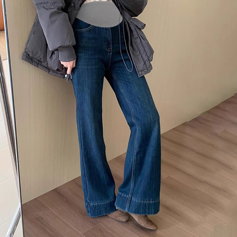 法国Uamtor孕妇裤子秋冬2025新款托腹不勒肚子外穿打底牛仔喇叭裤