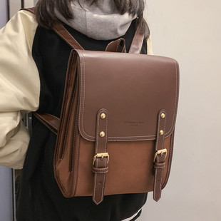 香港ITBLIND代购港风复古学生双肩包女大容量书包ins小众牛皮背包