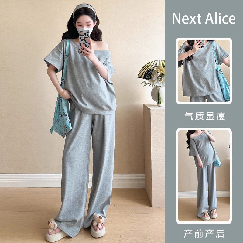 Next Alice孕妇夏装2025时尚洋气时髦外套两件套大码休闲长裤套装