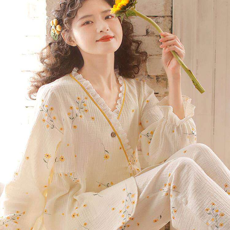法国G·T纯棉纱布月子服春季睡衣孕妇装哺乳产后喂奶待产家居服