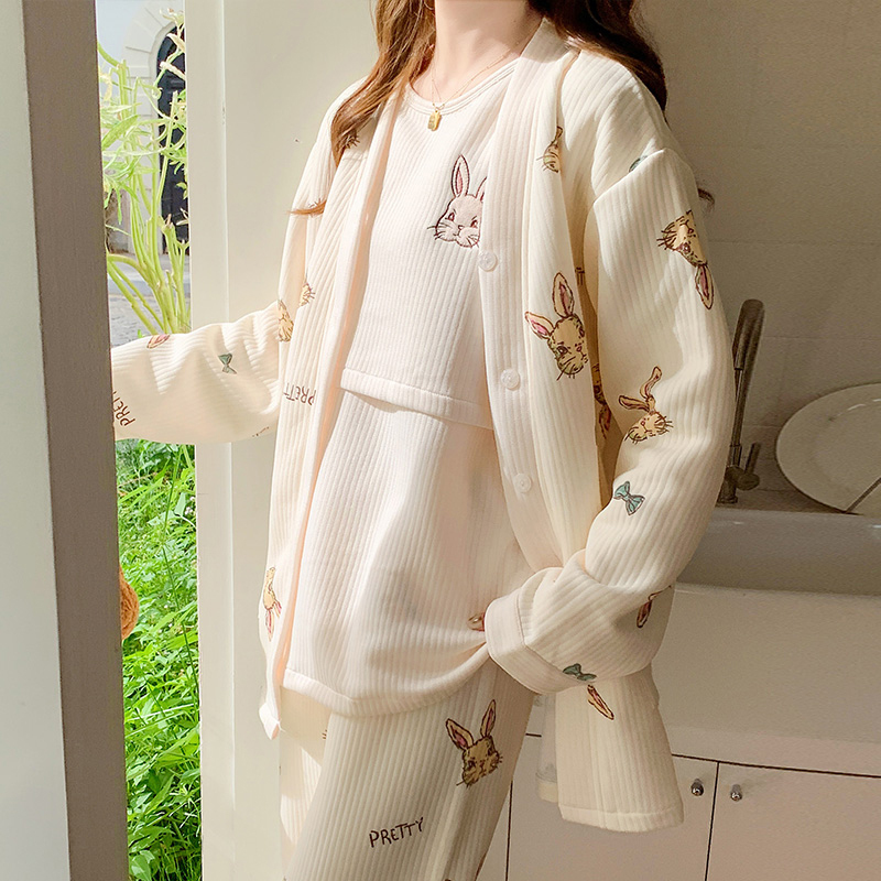 英国DHWA孕妇秋冬空气棉月子服三件套春秋纯棉产后哺乳产妇睡衣