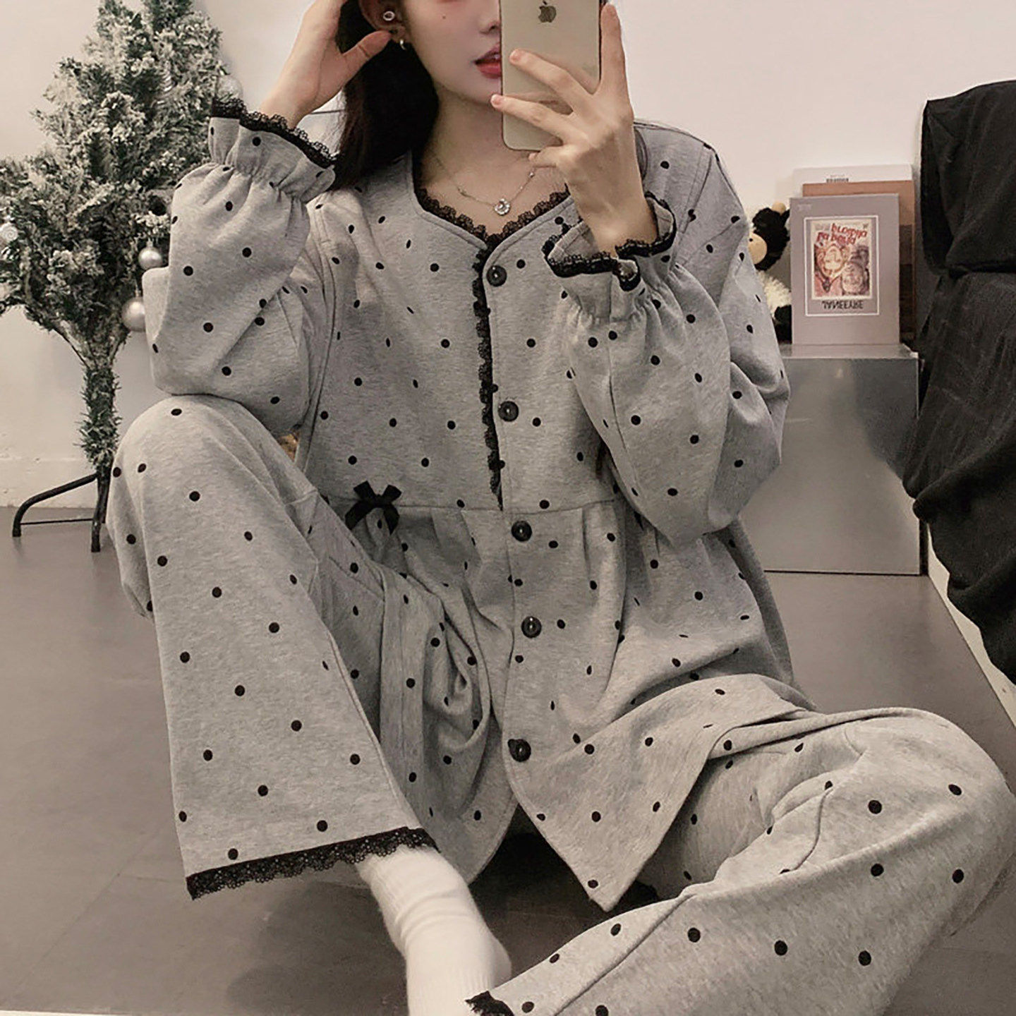 法国Uamtor免穿文胸月子服春夏季薄款纯棉产后哺乳孕妇睡衣家居服