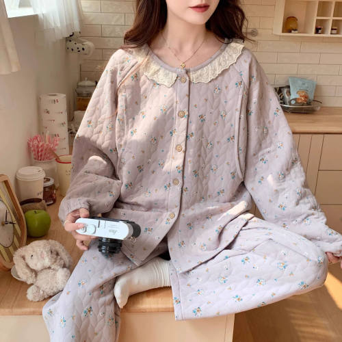 Uamtor空气棉月子服秋冬季睡衣产后喂奶加厚保暖纯棉产妇哺乳服装