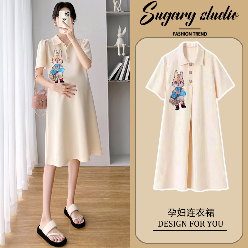 英国NEXT ROAD孕妇夏装短袖翻领气质刺绣连衣裙小个子宽松洋气裙