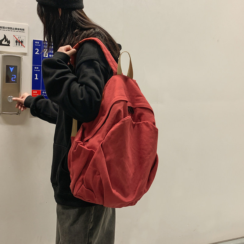 森系帆布双肩包日系原宿高中大学生书包女ins风复古百搭旅行背包