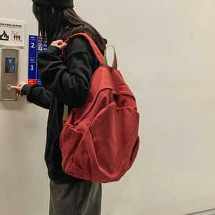 森系帆布双肩包日系原宿高中大学生书包女ins风复古百搭旅行背包
