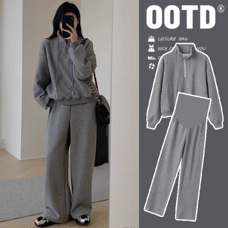 法国G·T孕妇套装秋季2025新款休闲宽松羊绒卫衣托腹阔腿裤两件套