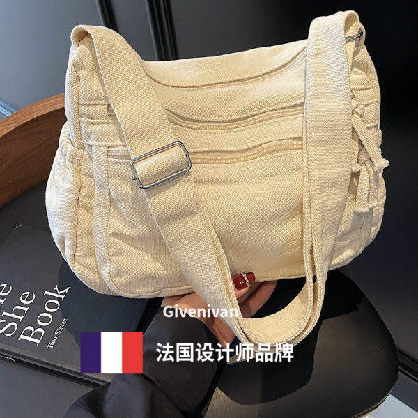 专柜正品Givenivan 做旧风水洗帆布女包出行通勤包单肩斜挎包布包