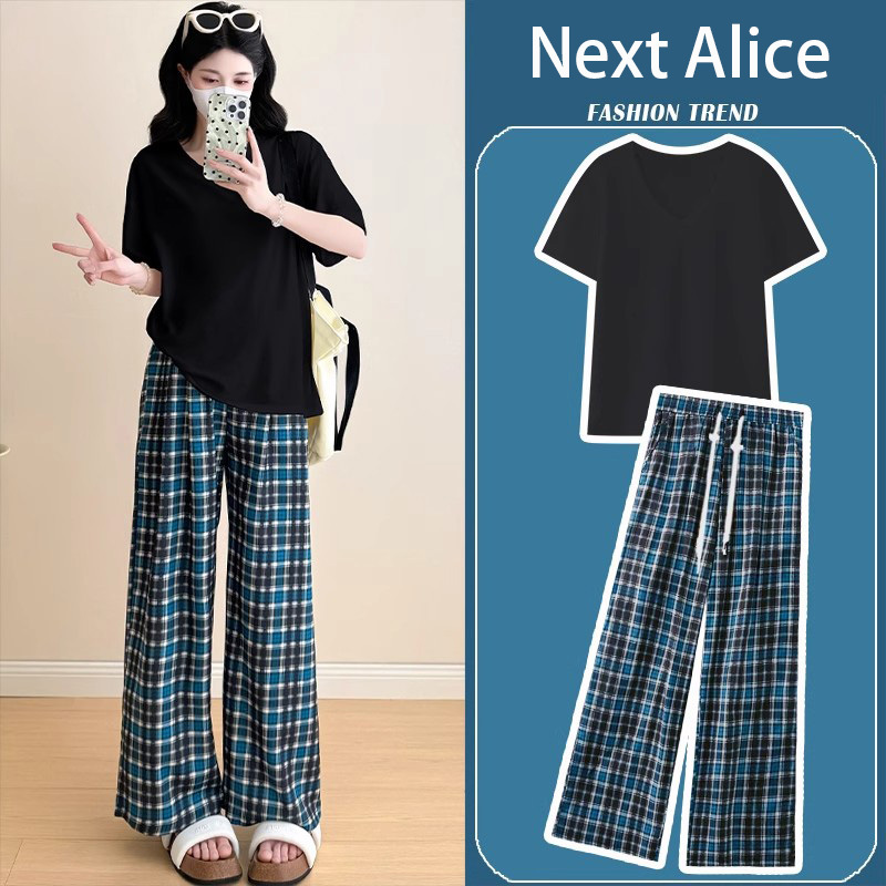 Next Alice孕妇套装夏季2025时尚休闲薄款短袖百搭上衣裤子两件套