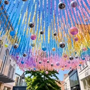 彩色圆片串天幕吊顶雨丝帘定制商业街七彩镭射天幕美陈景区装饰