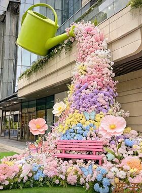 大型瀑布花商场外墙装饰仿真花艺