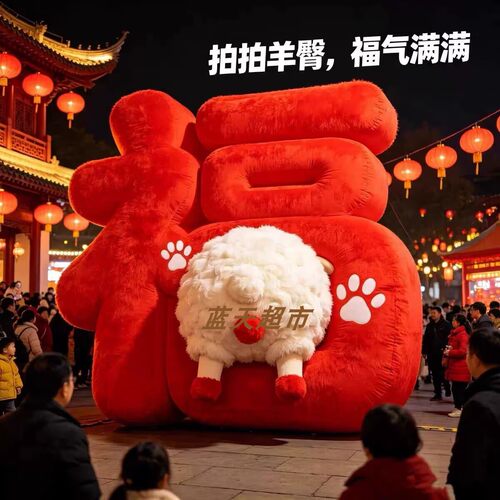 巨型毛绒福字美陈景区互动拍照