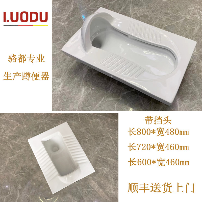 德国骆都超大尺寸加长大号带挡头挡板挡水蹲便器蹲坑脚踩阀水箱