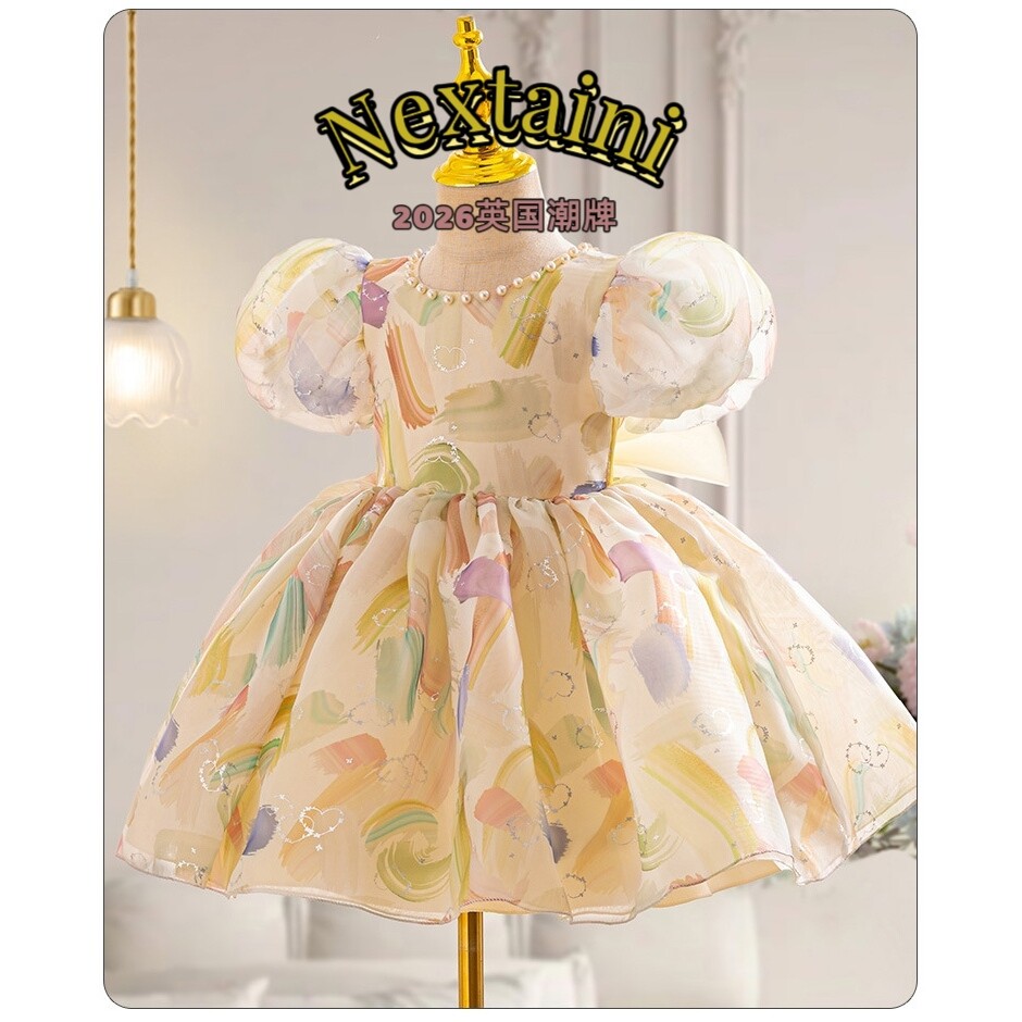 nextaini2026女童连衣裙子夏季短袖装儿童周岁礼服女宝宝公主裙