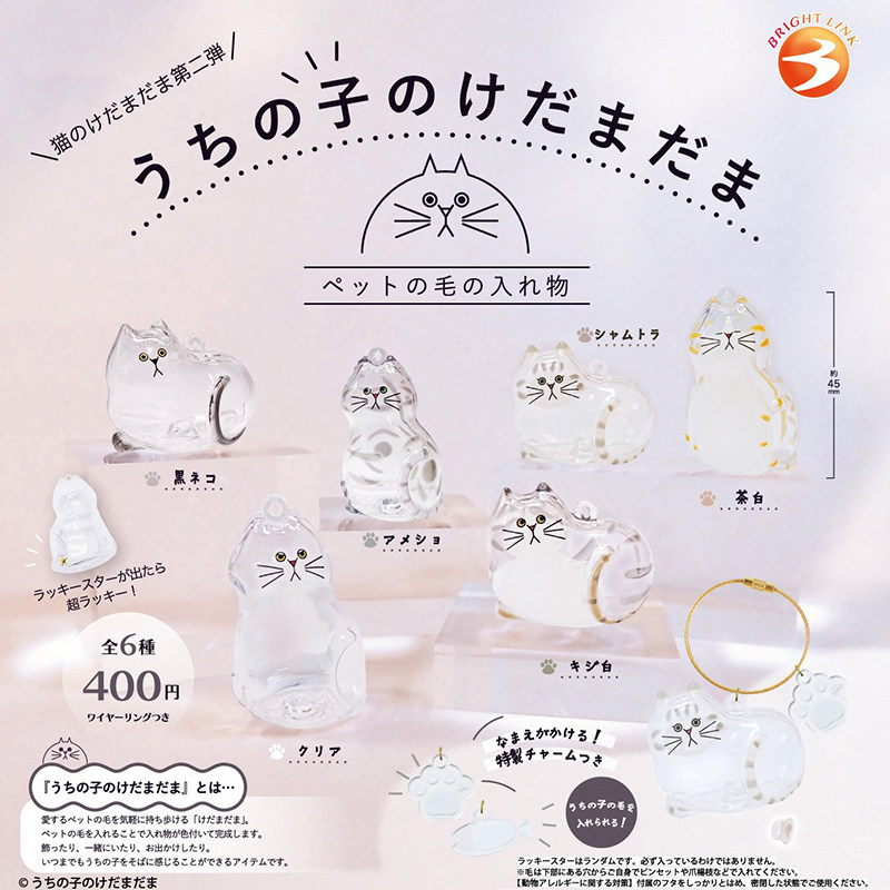 日本正版BRIGHT LINK 第2弹 透明猫毛收纳盒吊饰扭蛋 毛发胶囊盒
