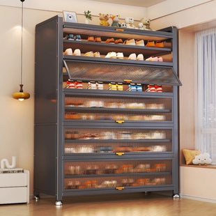 简约不锈钢鞋架高级感100cm长多层楼梯2026爆款大容量防尘置物柜