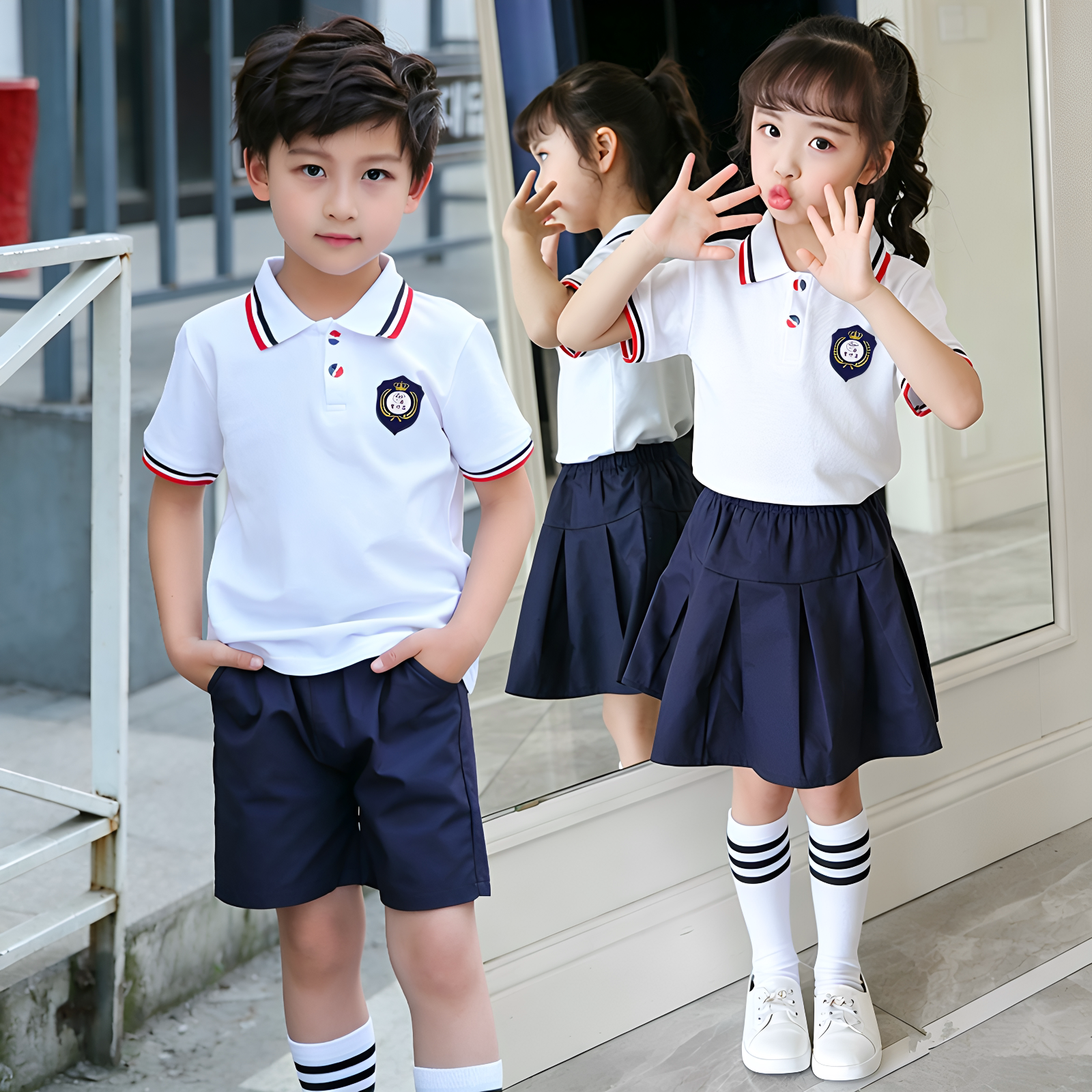 夏季儿童装小学生白色校服集体照图片