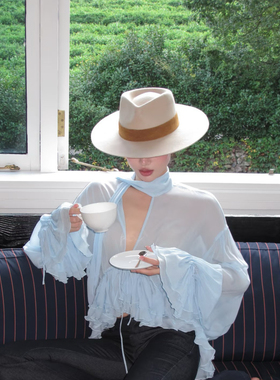 秋冬新款澳洲小众法式复古高级爵士顶羊毛礼帽女时尚英伦百搭毡帽