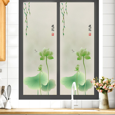 厨房新中式荷花装饰透光不透明