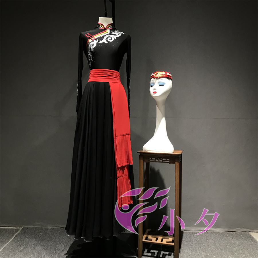 新款蒙古舞演出服大摆裙舞蹈服蒙族剧目服装蒙古舞练习裙女