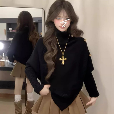 韩系黑色高领毛衣女秋冬季2025新款爆款宽松高级感慵懒风针织上衣