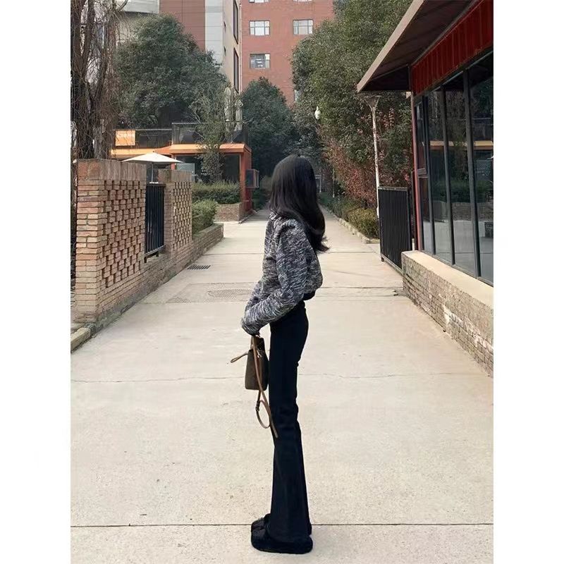 175高个子加长180黑色微喇叭牛仔裤女春秋高腰显瘦宽松拖地马蹄裤