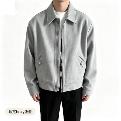 美式复古竖纹翻领短宽cleanfit解构外套男女拼接boxy版型夹克