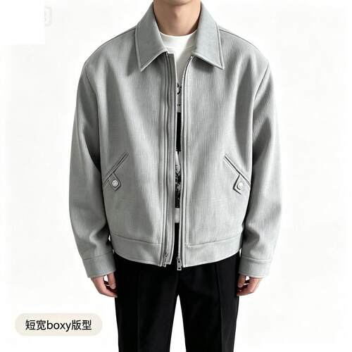 美式复古竖纹翻领短宽cleanfit解构外套男女拼接boxy版型夹克