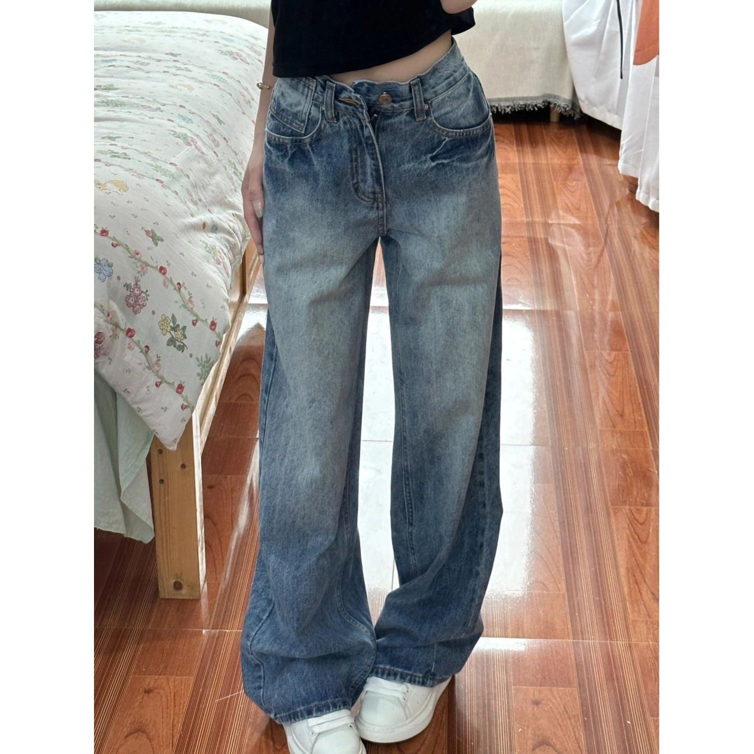 高个子加长版美式复古阔腿牛仔裤女夏季高腰宽松显瘦直筒拖地裤子