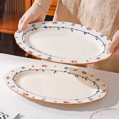 怀瑾陶瓷鱼盘家用2025新款釉下彩蒸鱼专用盘子大号鱼碟子鱼盆餐盘