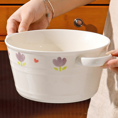 怀瑾双耳汤碗家用2025新款泡面碗高颜值奶油风陶瓷嗦粉大碗汤面碗