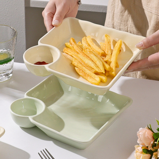 怀瑾饺子盘家用2026新款奶油风陶瓷饺子盘吃水饺专用带醋碟餐具