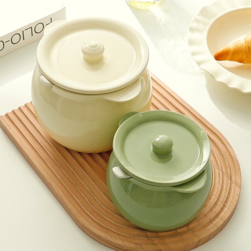 怀瑾家用耐高温陶瓷猪油罐厨房红油罐子油泼辣子专用带盖辣椒油罐