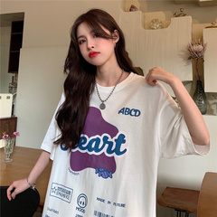 實拍實價字母印花短袖t恤女韓版oversize寬鬆bf上衣
