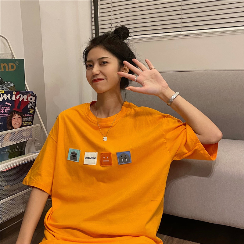實拍實價夏季百搭韓版炸街ins潮小眾刺繡bf原宿溫柔風五分短袖
