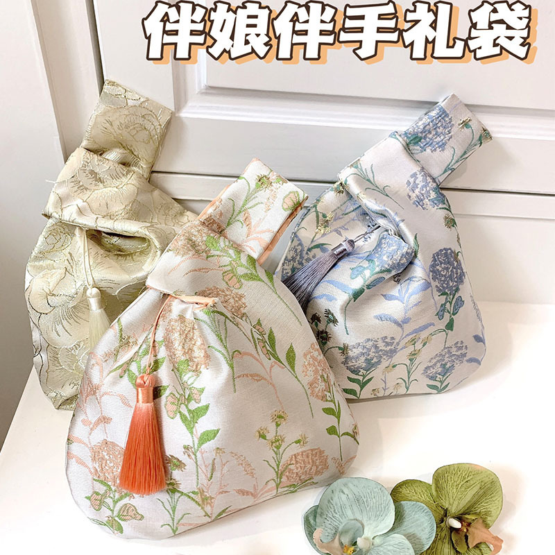 风吕敷女伴娘金丝提花流苏婚庆手