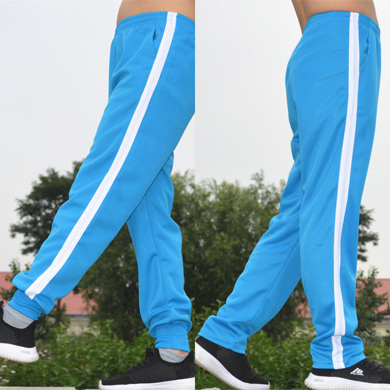 包邮天蓝色校服裤子一道杠宽松显瘦中小学生高中生校裤纯色运动裤