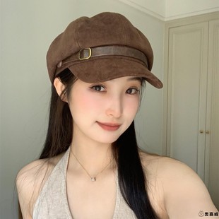 冬季帽子女款显脸小新款麂皮绒覆古贝雷帽韩系八角帽冬季百搭帽子