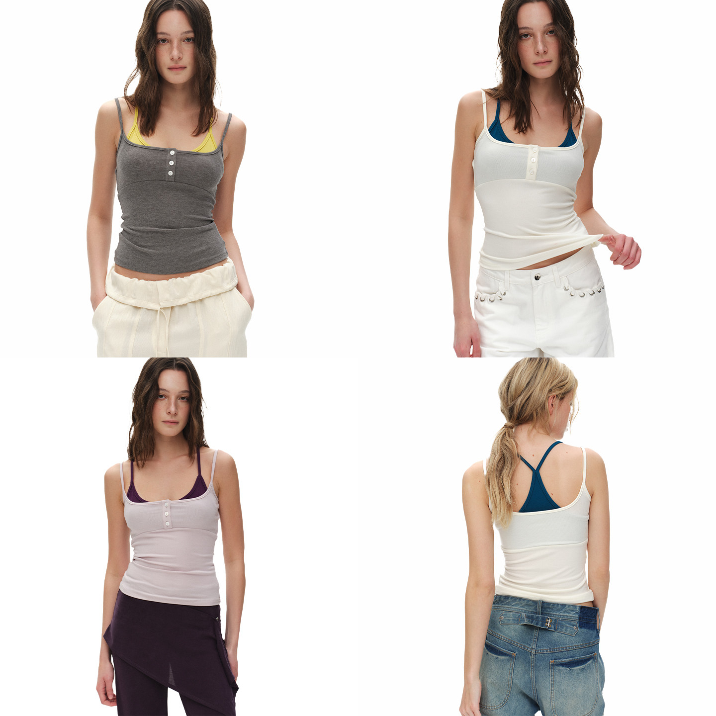 ReAimNess* 活人感 假两件撞色亨利领显瘦百搭内搭外穿吊带背心女