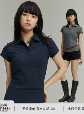 REAIMNESS 25SS「轻奢通勤」短绒毛巾面料正肩POLO短袖女款