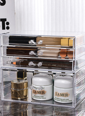 化妆品收纳盒亚克力透明抽屉式防尘收纳架高级感彩妆护肤品置物架