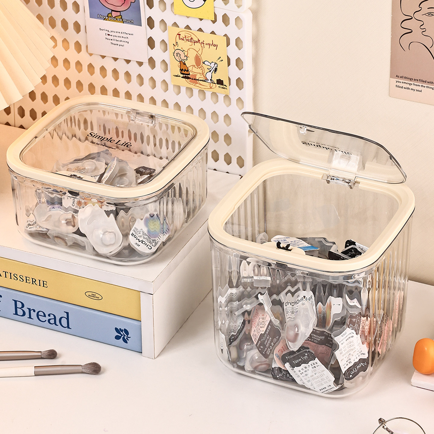 美瞳日抛收纳盒按压开盖桌面多副亚克力隐形眼镜盒子透明带盖防尘,收纳整理,桌面收纳盒,淘宝优惠券,粉丝福利购,淘宝优惠卷