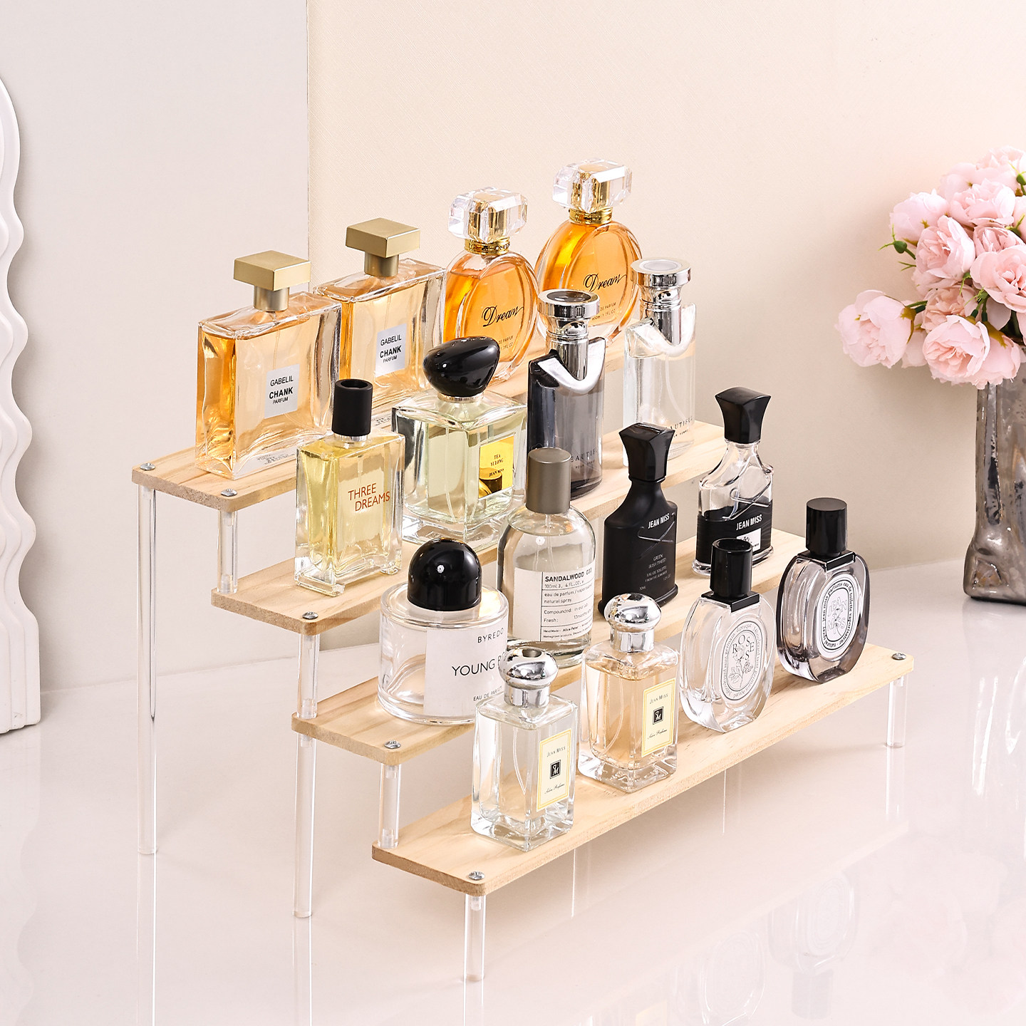 香水置物架多层木质阶梯式展示架