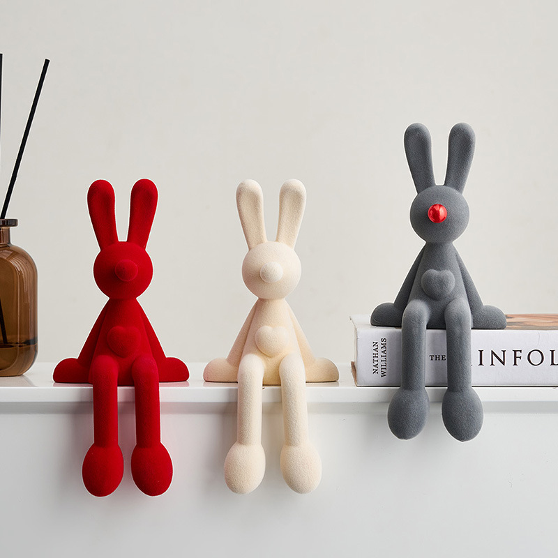 植绒坐姿兔轻奢艺术装饰树脂工艺品高级感酒柜电视柜客厅桌边摆件