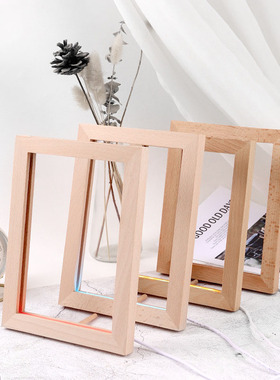 木质发光相框DIY创意led小夜灯木质照片框榉木亚克力发光相框摆件