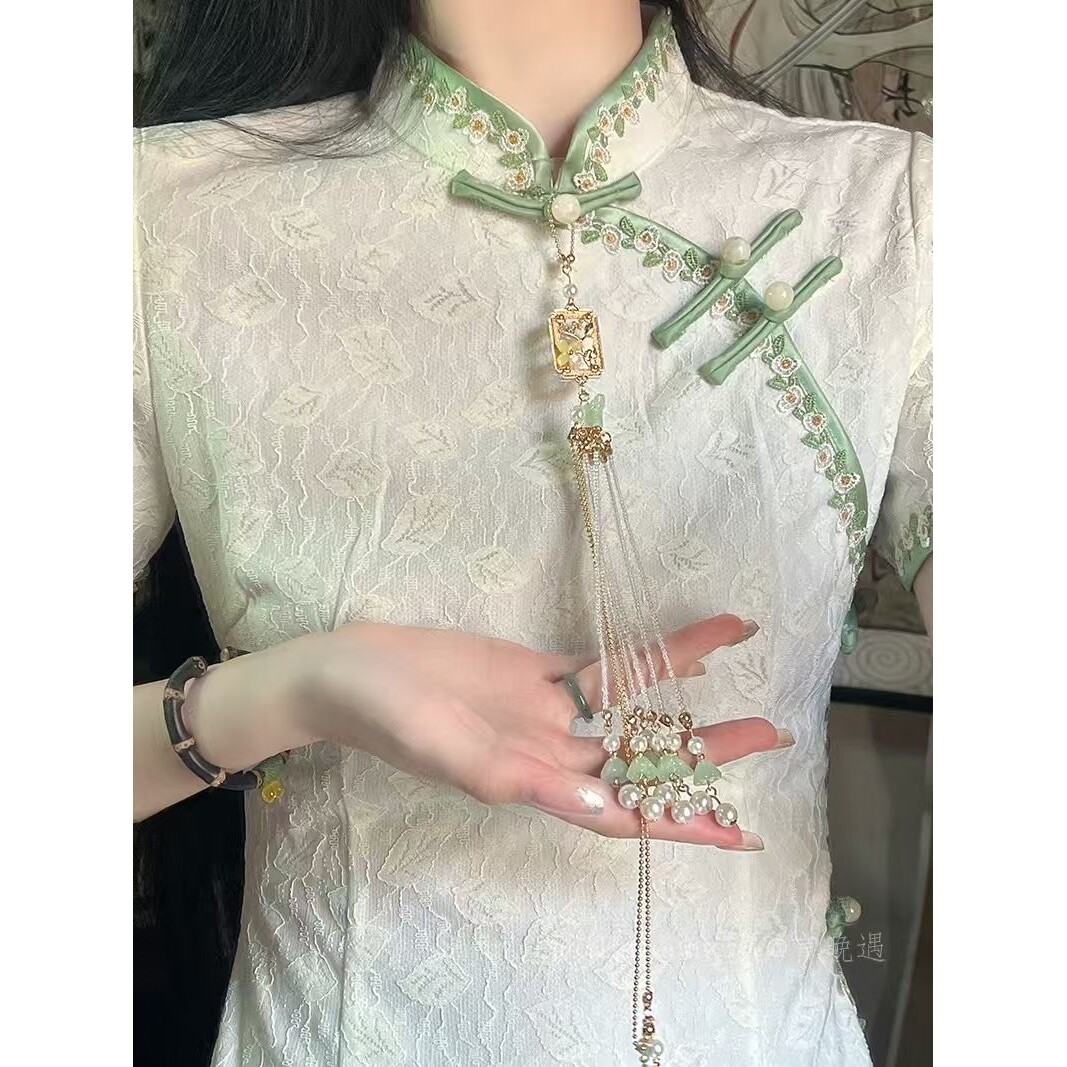 旗袍装饰链汉服禁步旗袍古风胸针链条压襟胸针流苏古风胸链配饰新