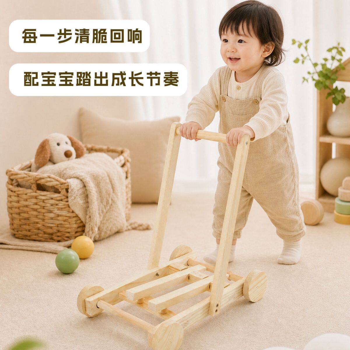 木头学步车儿童抖音益智老式手工木质学步车幼儿宝宝手推车实木婴